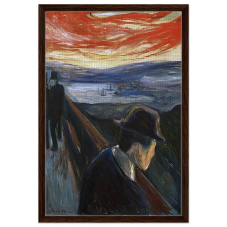 Sick Mood at Sunset – A Haunting Expression of Emotion by Edvard Munch 1892 | Wall art Print - 50x75 cm / 20x30″ - Framed Canvas - Dark wood frame