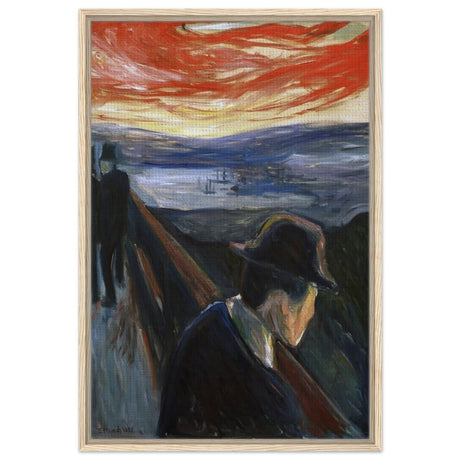 Sick Mood at Sunset – A Haunting Expression of Emotion by Edvard Munch 1892 | Wall art Print - 60x90 cm / 24x36″ - Framed Canvas - Wood frame