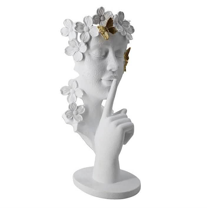 Silence Is Gold Abstract Sculpture – Modern Resin Art Statue in Black, White & Gold - 150 x 120 x 325 mm - White - 