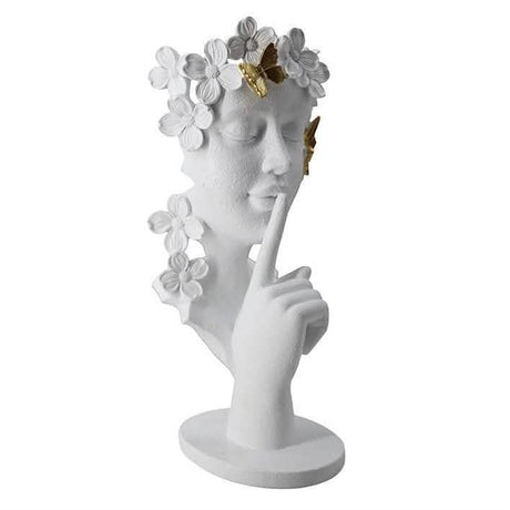 Silence Is Gold Abstract Sculpture – Modern Resin Art Statue in Black, White & Gold - 150 x 120 x 325 mm - White - 