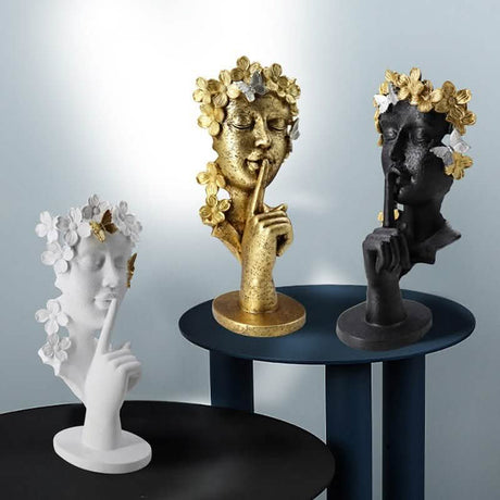 Silence Is Gold Abstract Sculpture – Modern Resin Art Statue in Black, White & Gold - 150 x 120 x 325 mm - Black - 