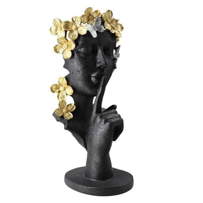 Silence Is Gold Abstract Sculpture – Modern Resin Art Statue in Black, White & Gold - 150 x 120 x 325 mm - Black - 