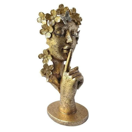 Silence Is Gold Abstract Sculpture – Modern Resin Art Statue in Black, White & Gold - 150 x 120 x 325 mm - Gold - 