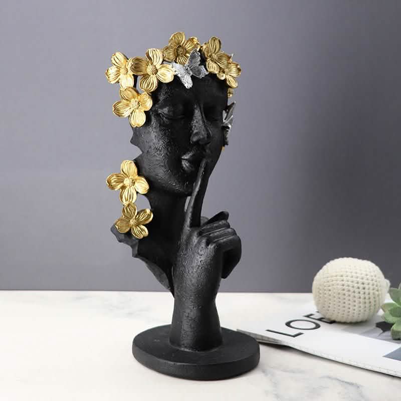 Silence Is Gold Abstract Sculpture – Modern Resin Art Statue in Black, White & Gold - 150 x 120 x 325 mm - Black - 