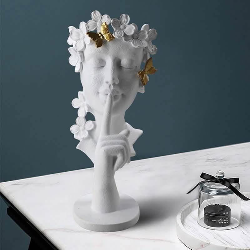 Silence Is Gold Abstract Sculpture – Modern Resin Art Statue in Black, White & Gold - 150 x 120 x 325 mm - Black - 