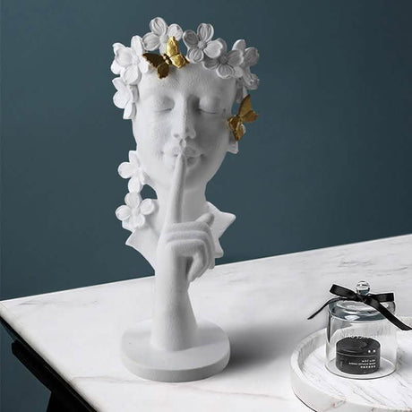 Silence Is Gold Abstract Sculpture – Modern Resin Art Statue in Black, White & Gold - 150 x 120 x 325 mm - Black - 