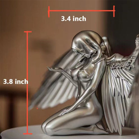 Silver Angel Wings Resin Sculpture – Modern Indoor Decorative Ornament - 9.6 x 8.5 x 20cm - Silver - 