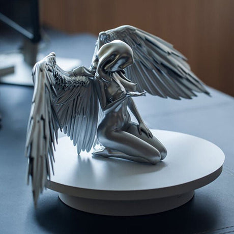Silver Angel Wings Resin Sculpture – Modern Indoor Decorative Ornament - 9.6 x 8.5 x 20cm - Silver - 