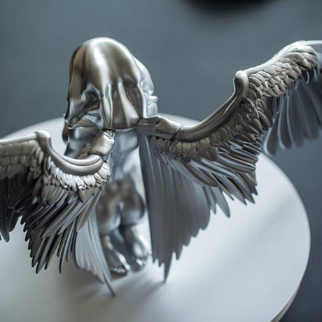Silver Angel Wings Resin Sculpture – Modern Indoor Decorative Ornament - 9.6 x 8.5 x 20cm - Silver - 