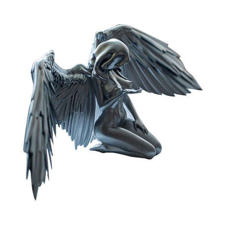 Silver Angel Wings Resin Sculpture – Modern Indoor Decorative Ornament - 9.6 x 8.5 x 20cm - Silver - 
