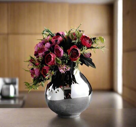 Silver Ceramic Modern Vase Collection – Abstract Pot - Shaped Design - Large - 