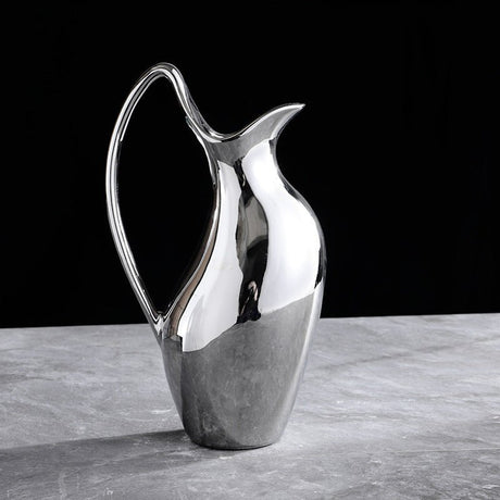 Silver Ceramic Modern Vase Collection – Abstract Pot - Shaped Design - Large - 