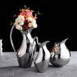 Silver Ceramic Modern Vase Collection – Abstract Pot - Shaped Design - Large - 