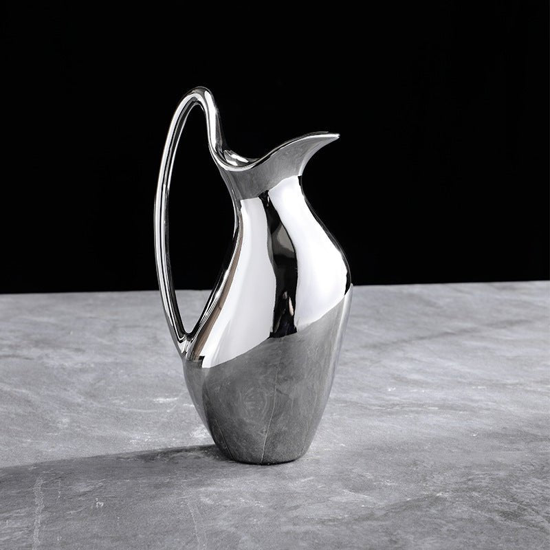Silver Ceramic Modern Vase Collection – Abstract Pot - Shaped Design - Medium - 