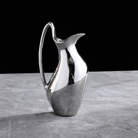 Silver Ceramic Modern Vase Collection – Abstract Pot - Shaped Design - Medium - 