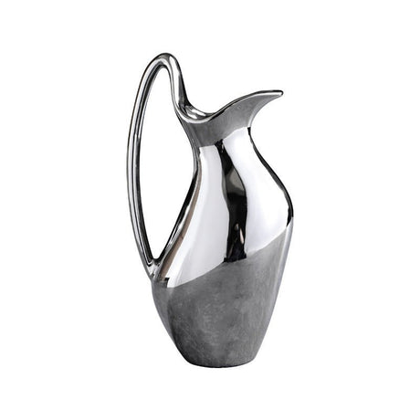 Silver Ceramic Modern Vase Collection – Abstract Pot - Shaped Design - Large - 