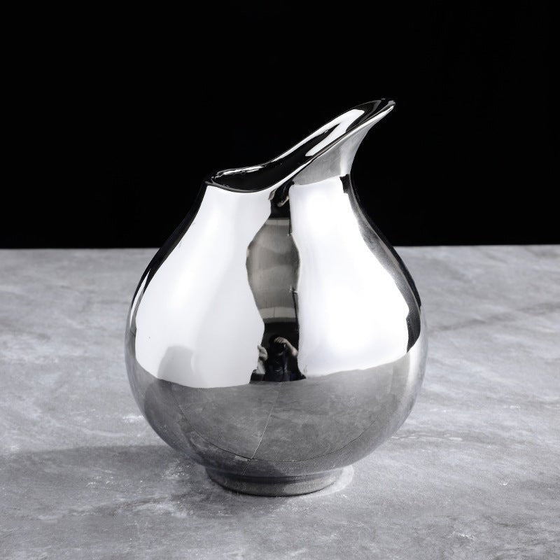 Silver Ceramic Modern Vase Collection – Abstract Pot - Shaped Design - Large - 