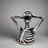 Skeleton Bust Sculpture – Modern Gothic Resin Art - 17x15x11cm - Metallic Silver - 