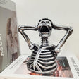 Skeleton Bust Sculpture – Modern Gothic Resin Art - 17x15x11cm - Metallic Silver - 