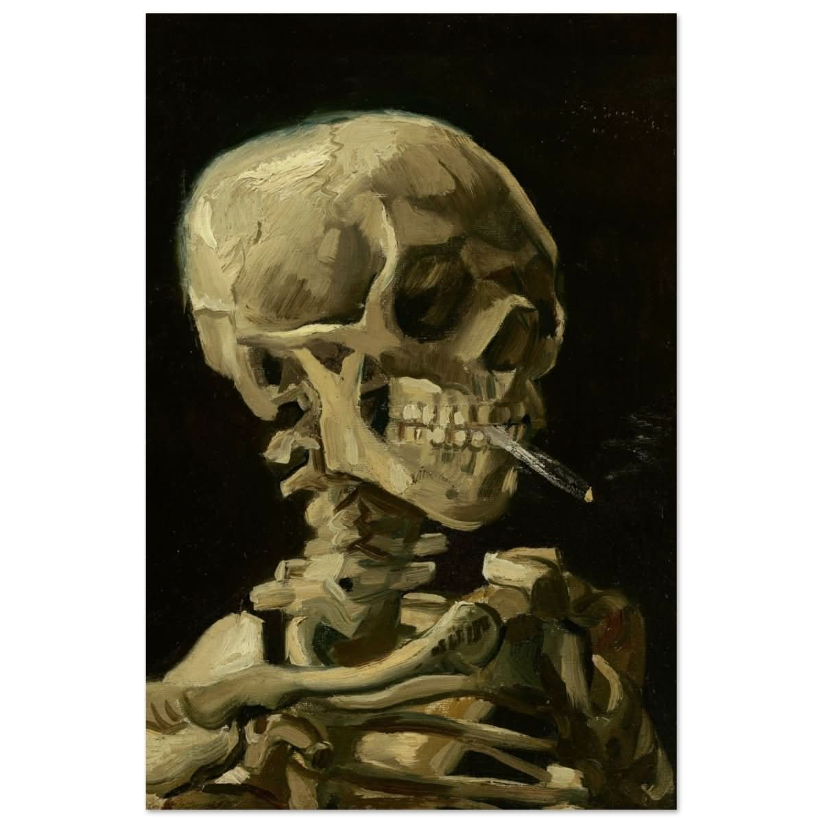 Skull of a Skeleton with Burning Cigarette by Vincent van Gogh | Vintage wall art print - Wood Prints - 30x45 cm / 12x18" - 