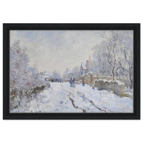 Snow at Argenteuil by Claude Monet | Vintage Nature art print - Framed Canvas - 30x45 cm / 12x18″ - Black frame