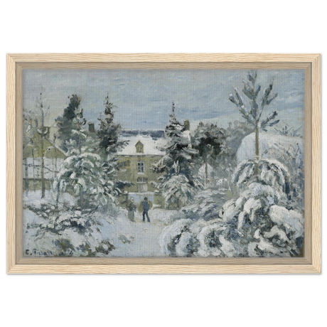 Snow at Éragny – Winter Impressionist Wall Art Print by Camille Pissarro - Framed Canvas - 30x45 cm / 12x18″ - Wood frame