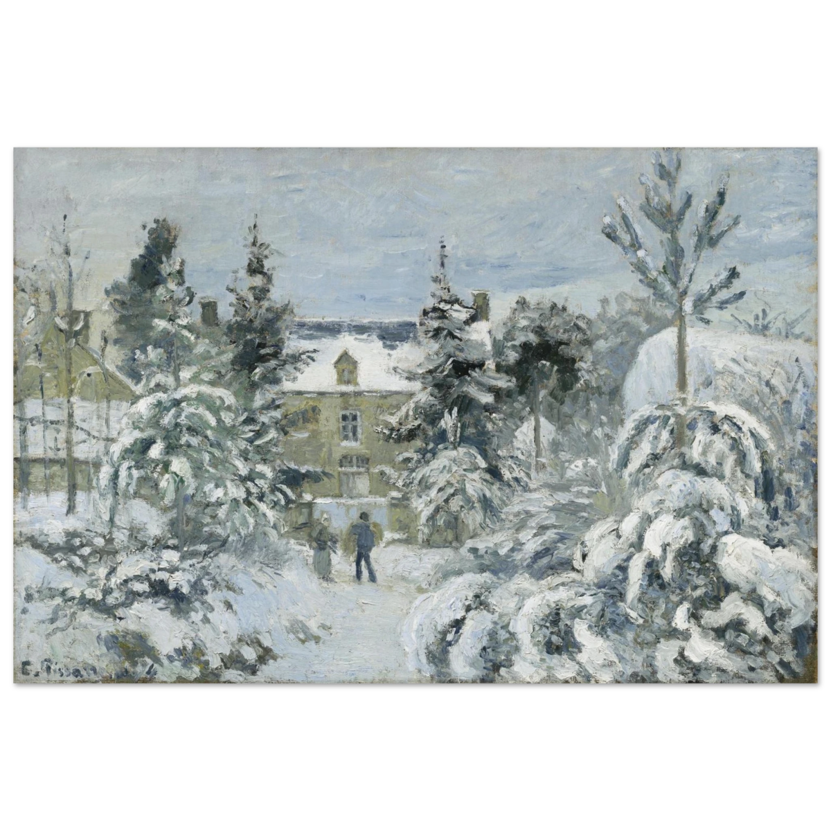 Snow at Éragny – Winter Impressionist Wall Art Print by Camille Pissarro - Fine Art Poster - 30x45 cm / 12x18″ - 