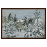 Snow at Éragny – Winter Impressionist Wall Art Print by Camille Pissarro - Framed Canvas - 50x75 cm / 20x30″ - Dark wood frame