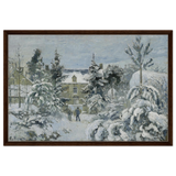 Snow at Éragny – Winter Impressionist Wall Art Print by Camille Pissarro - Framed Canvas - 60x90 cm / 24x36″ - Dark wood frame