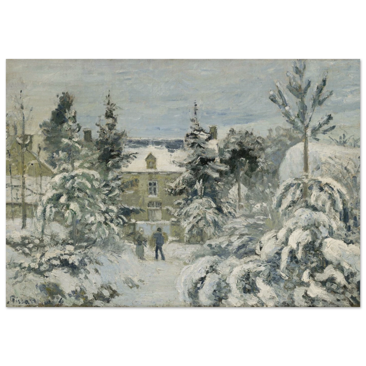 Snow at Éragny – Winter Impressionist Wall Art Print by Camille Pissarro - Wood Prints - 70x100 cm / 28x40″ - 