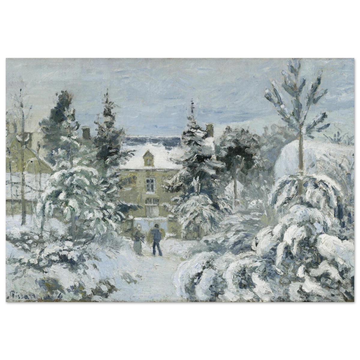 Snow at Éragny – Winter Impressionist Wall Art Print by Camille Pissarro - Fine Art Poster - 70x100 cm / 28x40″ - 