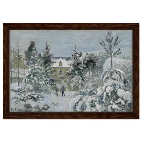 Snow at Éragny – Winter Impressionist Wall Art Print by Camille Pissarro - Framed Canvas - 30x45 cm / 12x18″ - Dark wood frame