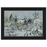 Snow at Éragny – Winter Impressionist Wall Art Print by Camille Pissarro - Framed Canvas - 20x30 cm / 8x12″ - Black frame