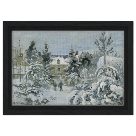 Snow at Éragny – Winter Impressionist Wall Art Print by Camille Pissarro - Framed Canvas - 20x30 cm / 8x12″ - Black frame