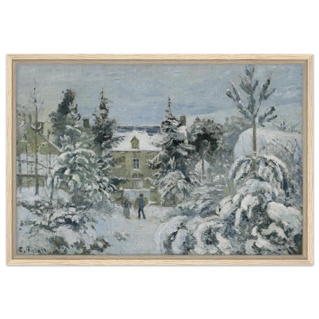 Snow at Éragny – Winter Impressionist Wall Art Print by Camille Pissarro - Framed Canvas - 50x75 cm / 20x30″ - Wood frame