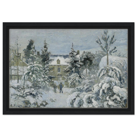 Snow at Éragny – Winter Impressionist Wall Art Print by Camille Pissarro - Framed Canvas - 30x45 cm / 12x18″ - Black frame