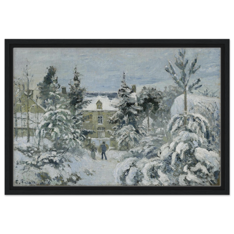 Snow at Éragny – Winter Impressionist Wall Art Print by Camille Pissarro - Framed Canvas - 40x60 cm / 16x24″ - Black frame