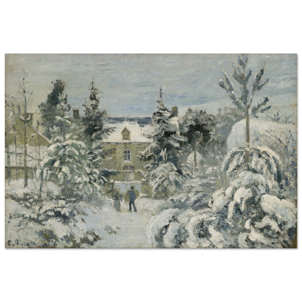 Snow at Éragny – Winter Impressionist Wall Art Print by Camille Pissarro - Wood Prints - 20x30 cm / 8x12″ - 