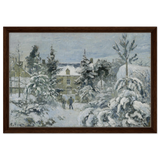 Snow at Éragny – Winter Impressionist Wall Art Print by Camille Pissarro - Framed Canvas - 40x60 cm / 16x24″ - Dark wood frame