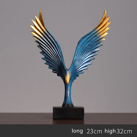 Soaring Eagle Resin Sculpture – Modern Abstract Home Décor Ornament - Blue with Black Base - 
