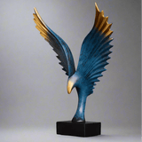 Soaring Eagle Resin Sculpture – Modern Abstract Home Décor Ornament - Blue with Black Base - 
