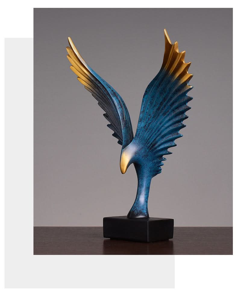 Soaring Eagle Resin Sculpture – Modern Abstract Home Décor Ornament - Gold with Golden Base - 