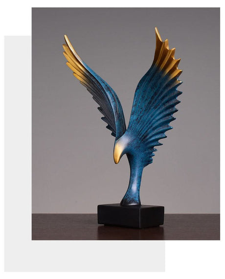 Soaring Eagle Resin Sculpture – Modern Abstract Home Décor Ornament - Gold with Golden Base - 