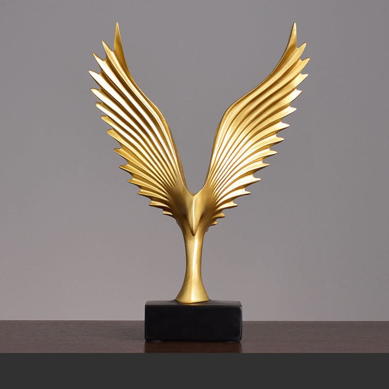 Soaring Eagle Resin Sculpture – Modern Abstract Home Décor Ornament - Gold with Black Base - 