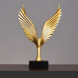 Soaring Eagle Resin Sculpture – Modern Abstract Home Décor Ornament - Gold with Black Base - 