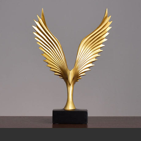 Soaring Eagle Resin Sculpture – Modern Abstract Home Décor Ornament - Gold with Black Base - 