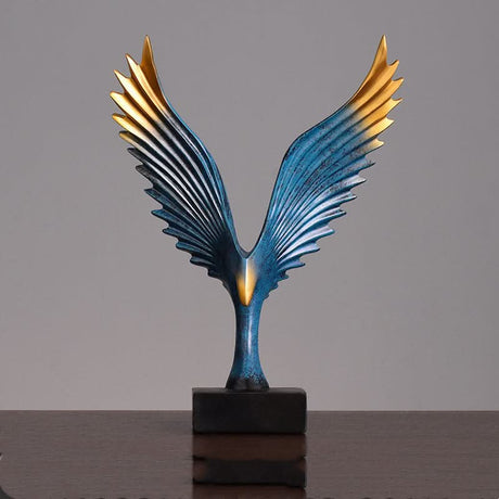 Soaring Eagle Resin Sculpture – Modern Abstract Home Décor Ornament - Blue with Black Base - 