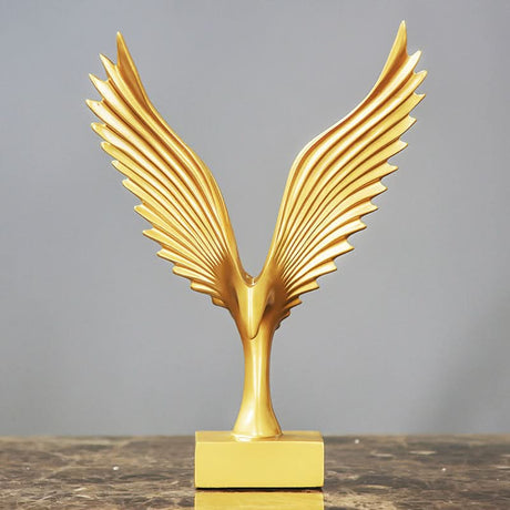 Soaring Eagle Resin Sculpture – Modern Abstract Home Décor Ornament - Gold with Golden Base - 