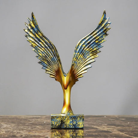 Soaring Eagle Resin Sculpture – Modern Abstract Home Décor Ornament - Dual - Tone Blue & Gold - 