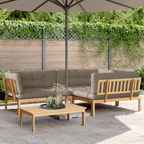 Solid Acacia Wood 4 - Piece Outdoor Sofa Set with Cushions - 